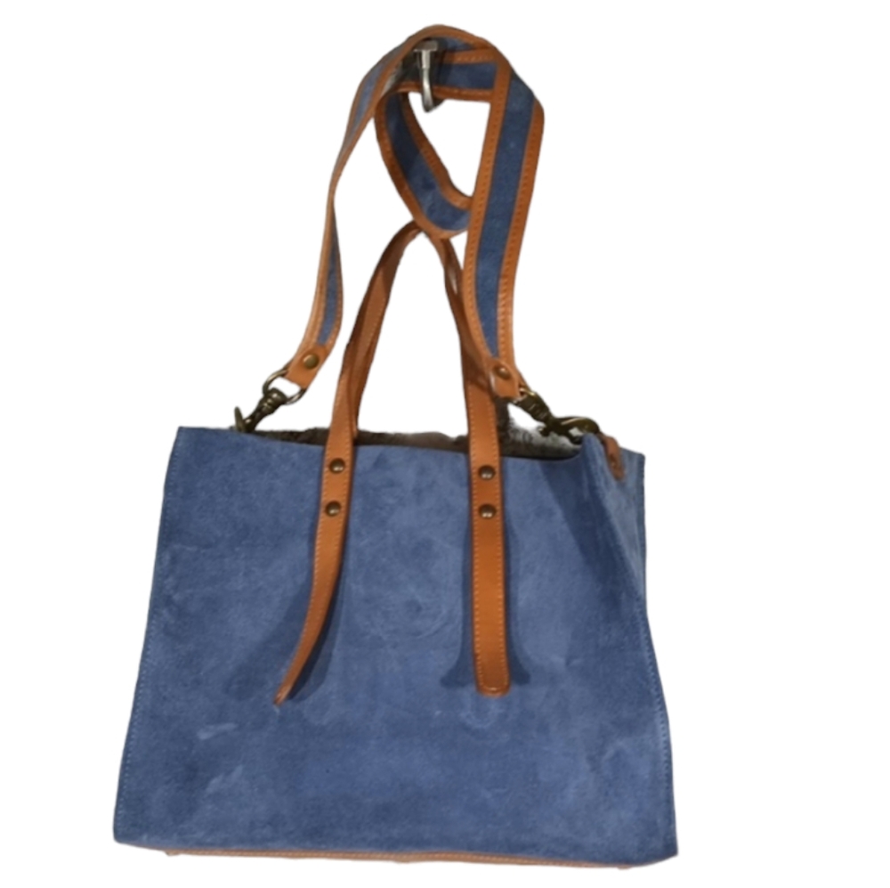 Sundance Made In Italy Suede Large Denim Tote Bag  Leather Straps - Picture 5 of 17